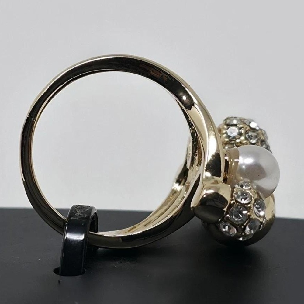 INC International Concepts Gold Tone Pearl Crystal Orb Ring Size 6 New with Tag - Picture 4 of 5